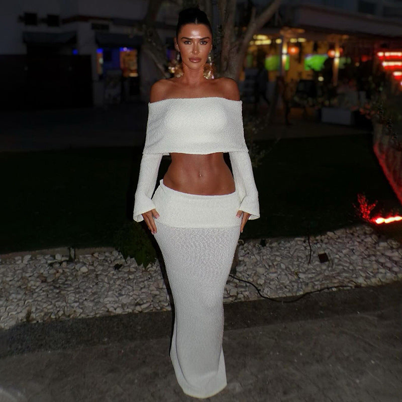 Dame to-delt sæt med off-shoulder top og lang nederdel Stilla