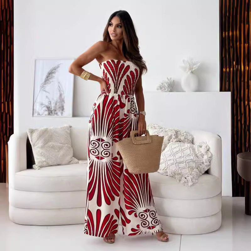 Dame jumpsuit med ærmeløs design og moderne mønster Stilla