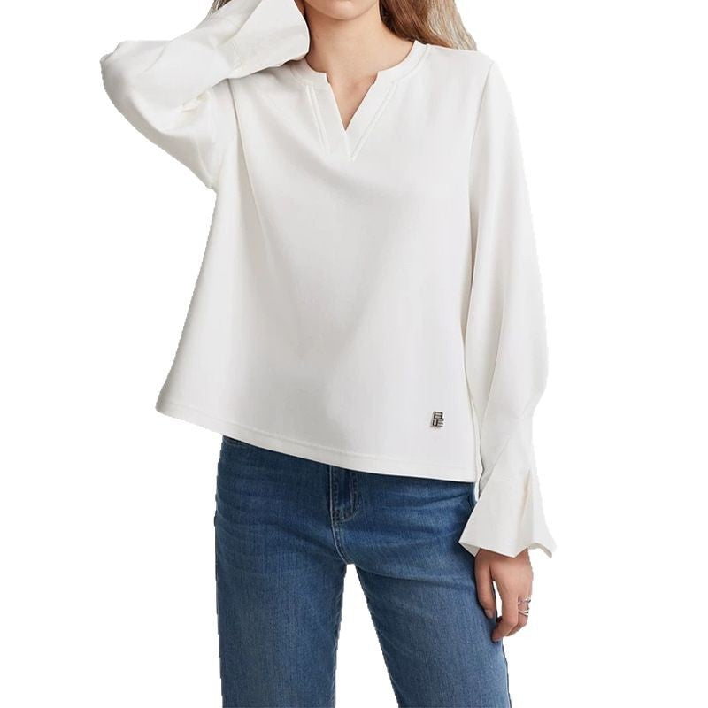 Dame elegant bluse med dyb V-udskæring og brede ærmer Stilla