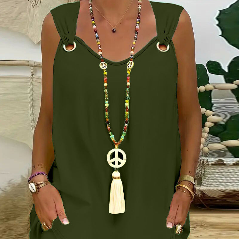 Dame afslappet spaghetti-stropkjole med sidelommer og moderigtigt design Stilla