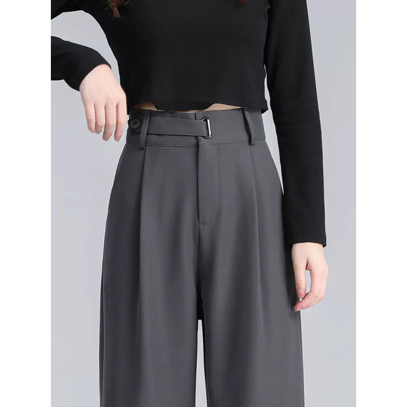 Dame elegant højtaljede stofbukser med flot bælte og bred ben Stilla