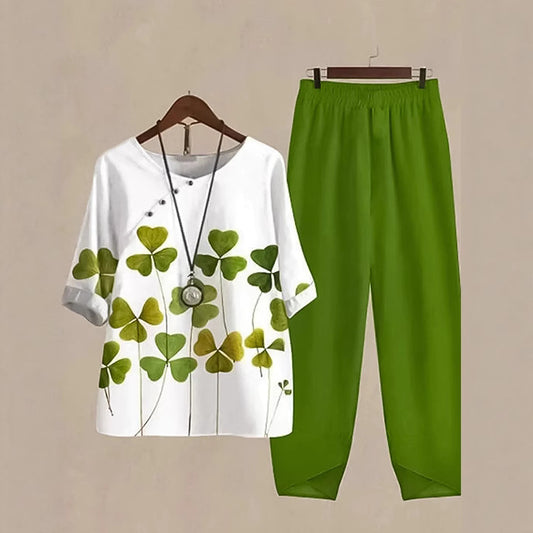 Dame afslappet fritidsdragt med blomsterprint og elastisk talje Stilla