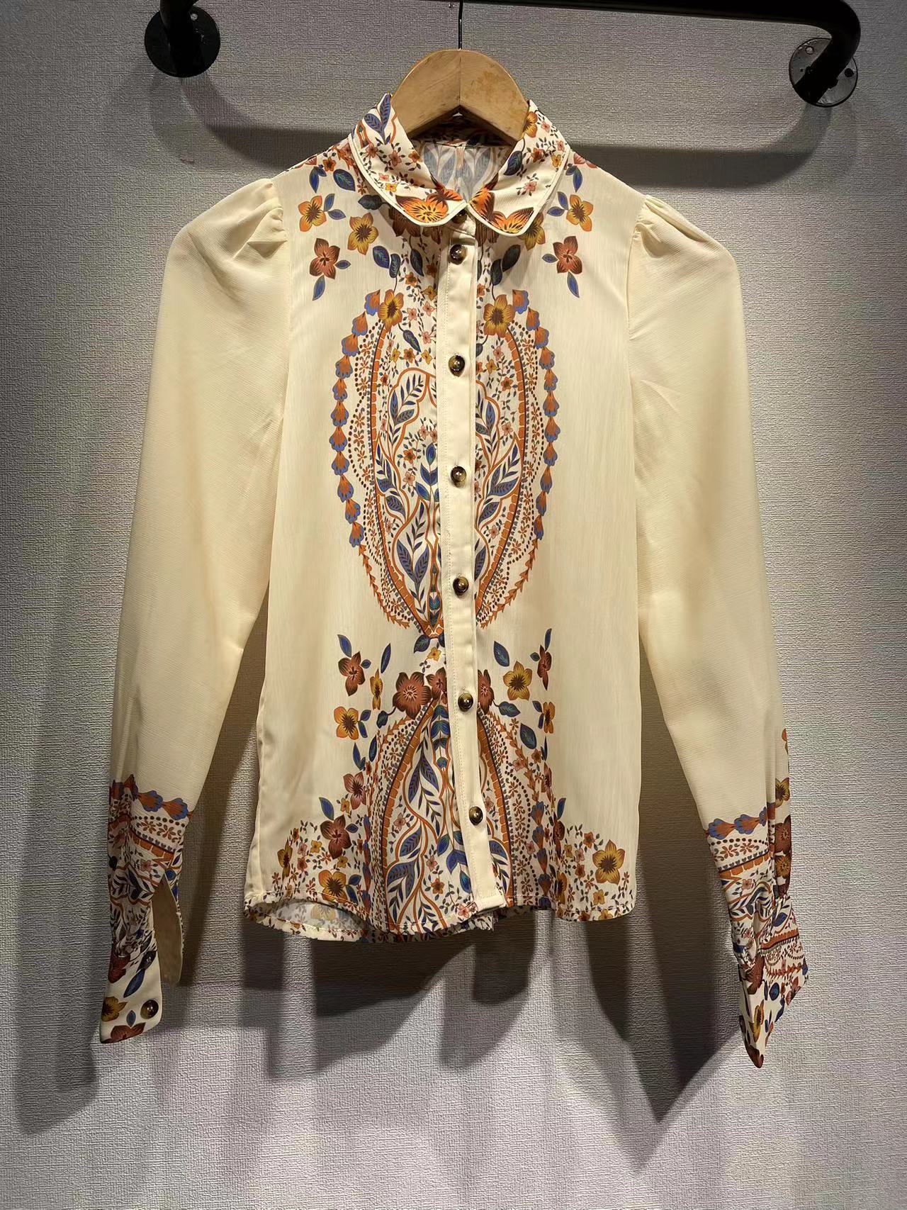 Dame elegant blouse med blomsterprint og moderigtig krave Stilla