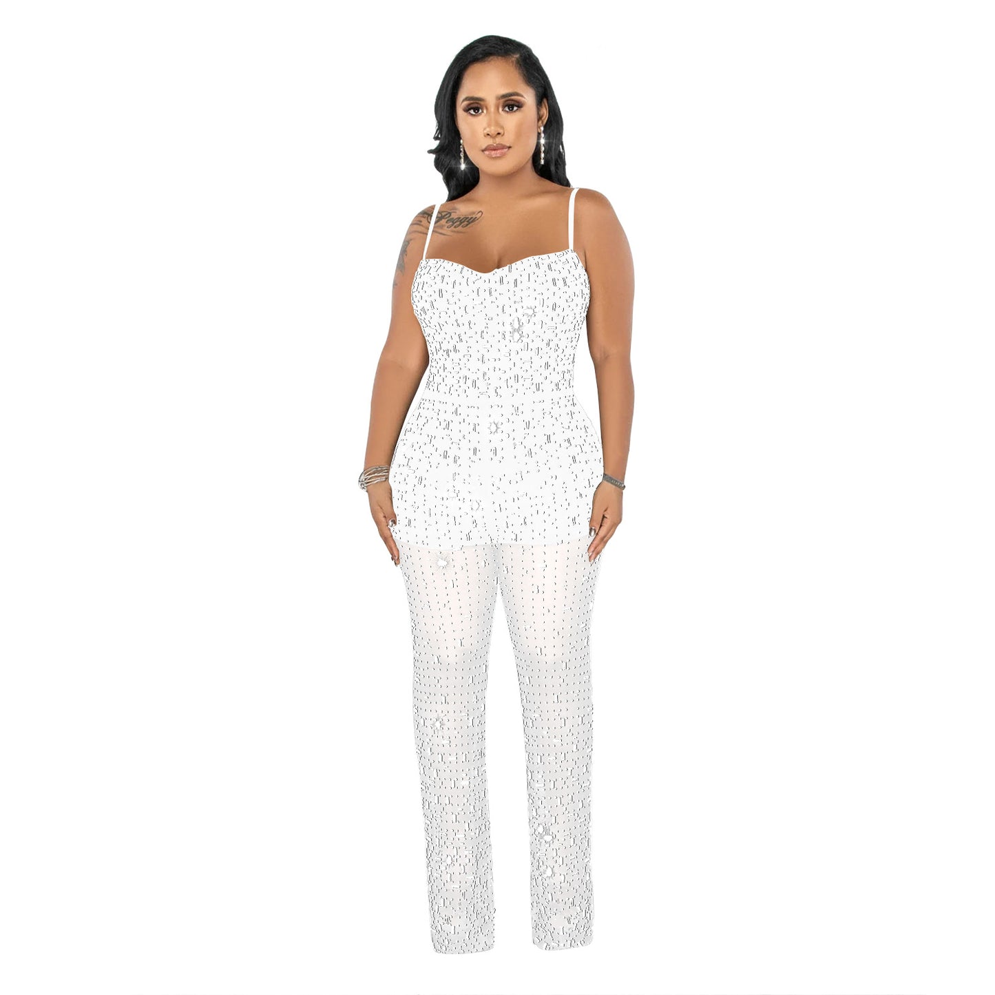 Dame Glitrende Jumpsuit med transparente indsatser og funkende paljetter Stilla