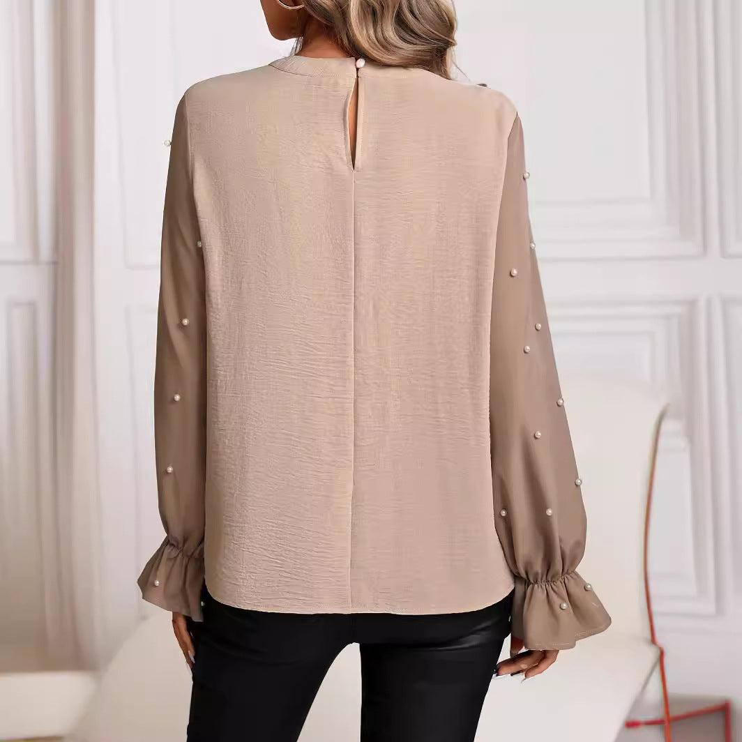 Dame elegant bluse med perlebesætning Stilla