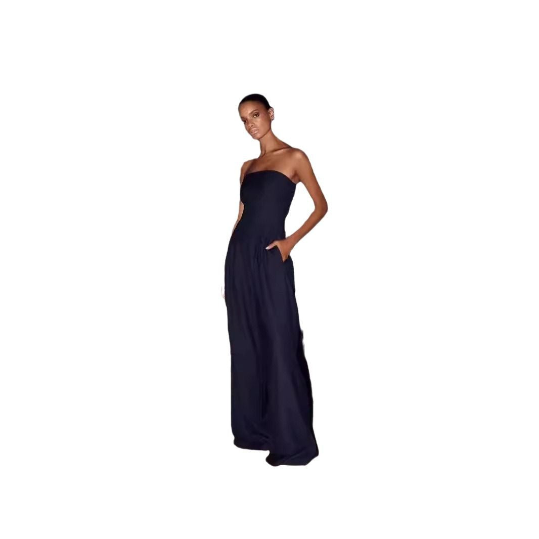 Dame elegant jumpsuit med sidelommer og åben skulderparti Stilla