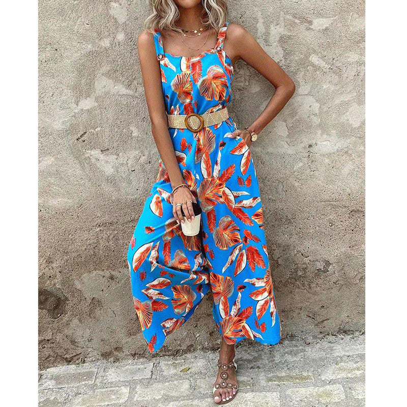 Dame Elegant Maxijumpsuit med florale applikationer og brede stropper Stilla