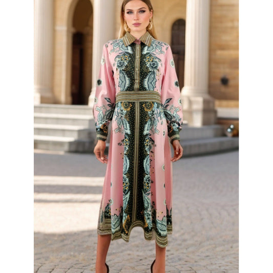 Dame Elegant Blomstret Trykt Maxi Skjortekjole Stilla