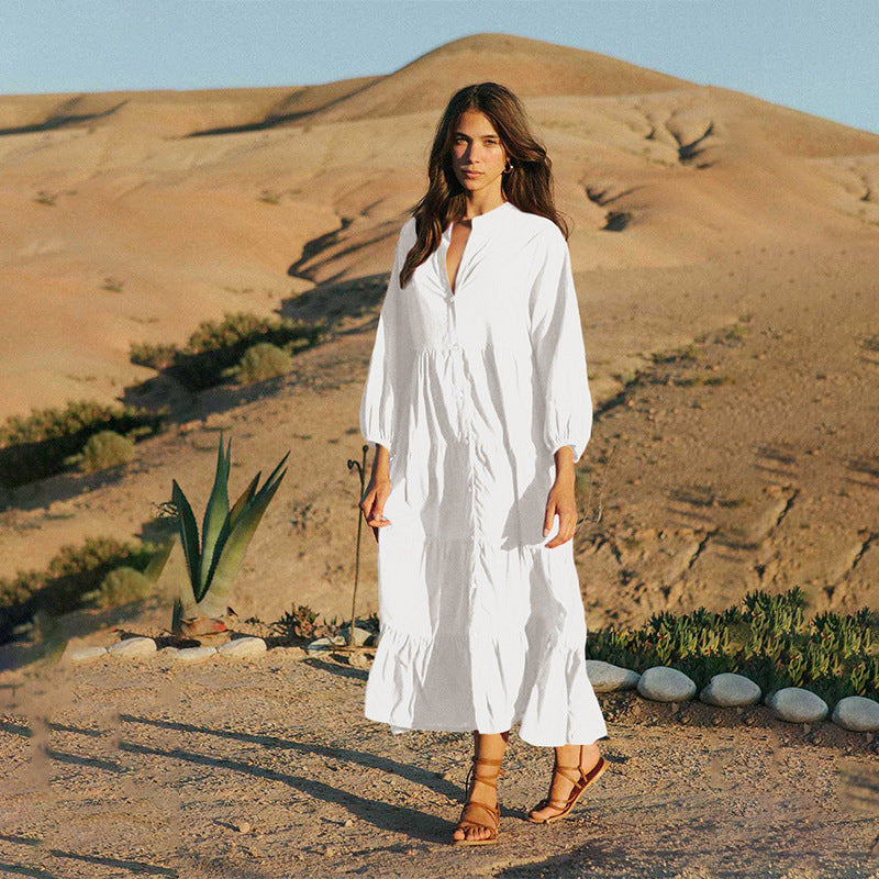 Dame afslappet maxikjole med afslappet pasform og gennemgående knaplukning Stilla