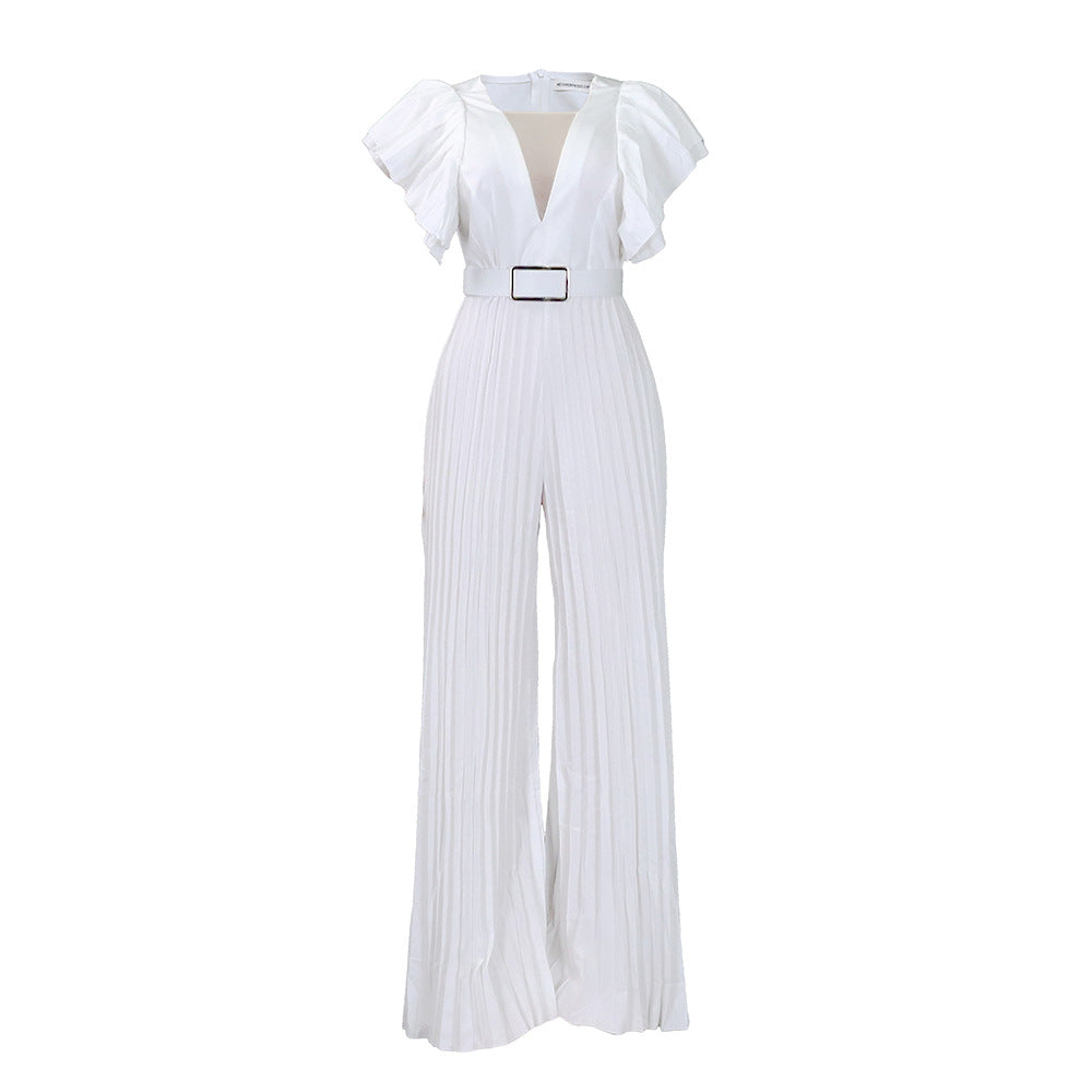 Dame Plisseret Jumpsuit med voluminøse Rynkede ærmer og taljeret Silhuet Stilla