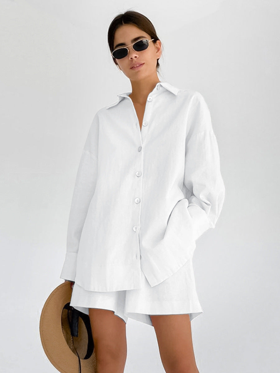 Dame afslappet linned top med knapdetaljer og brede ærmer Stilla