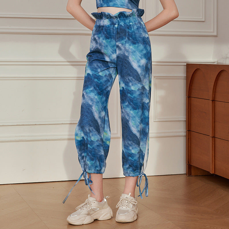 Dame afslappede fritidshavebukser med blomstret tryk og justerbar linning Stilla