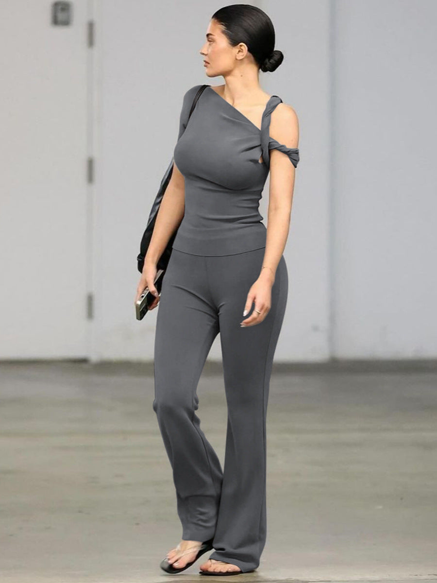 Dame Elegant Langærmet Jumpsuit med innovativt Off-Shoulder-design og figursyet snit Stilla