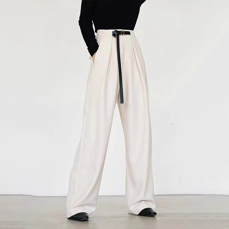 Dame elegant høj talje bukser med vidde ben og taljebånd Stilla