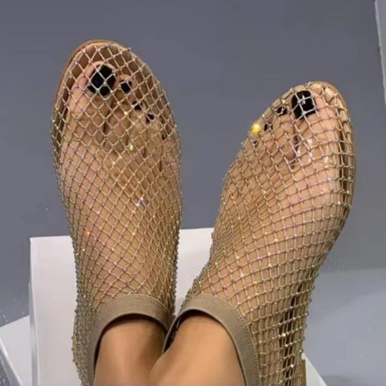 Dame net sandaler med glitrende strass og komfortabel sål Stilla