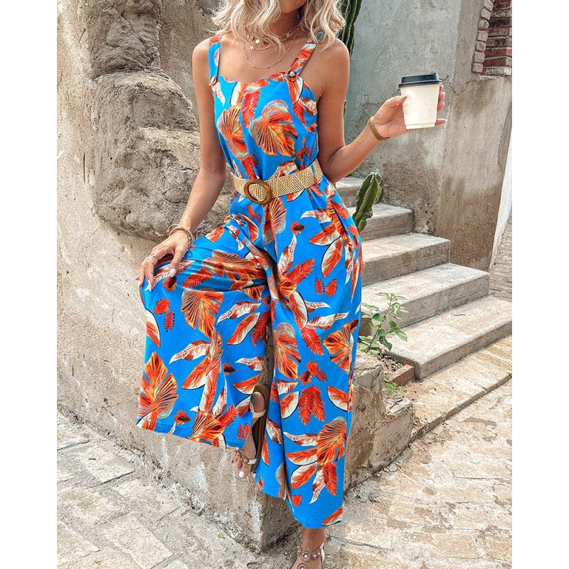 Dame Blomsterprint Bredbenet Jumpsuit Stilla