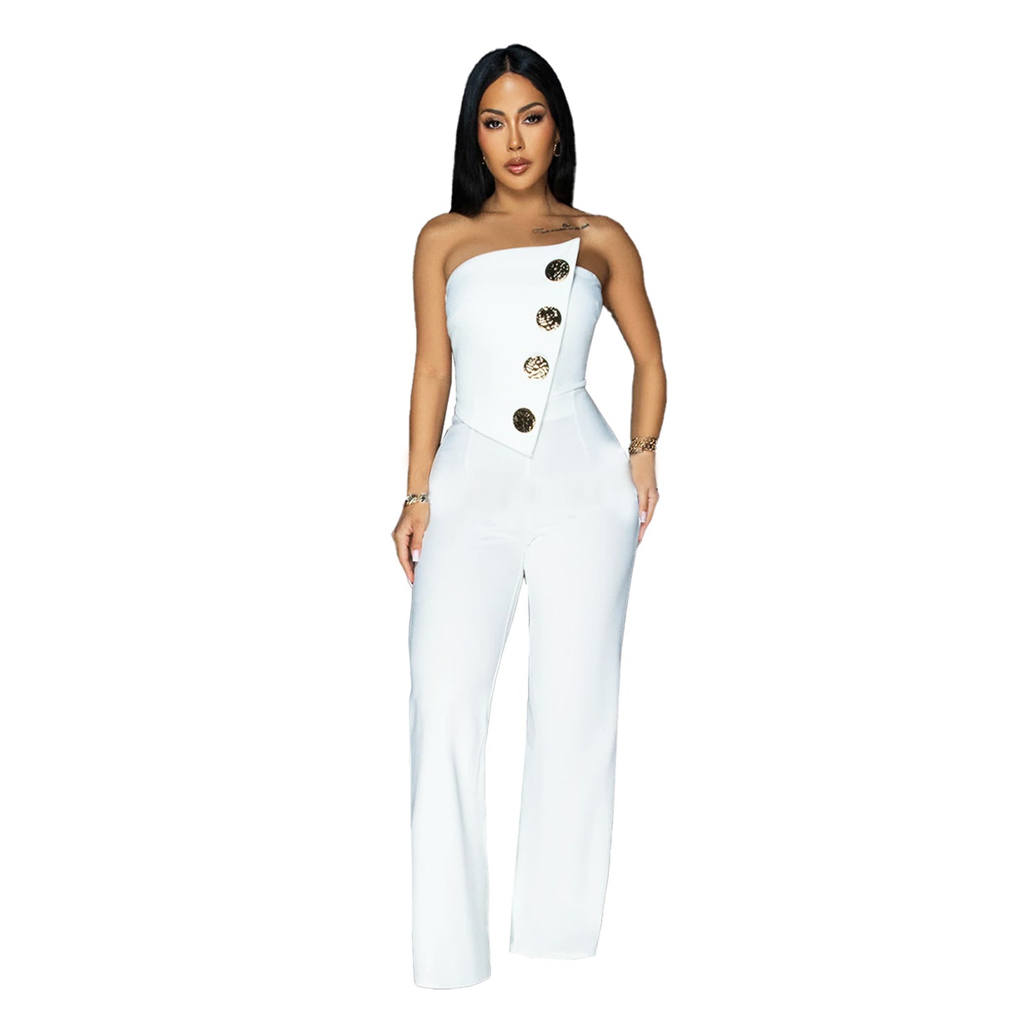 Dame Elegante Jumpsuit med asymmetrisk top og stilfulde knapdetaljer Stilla
