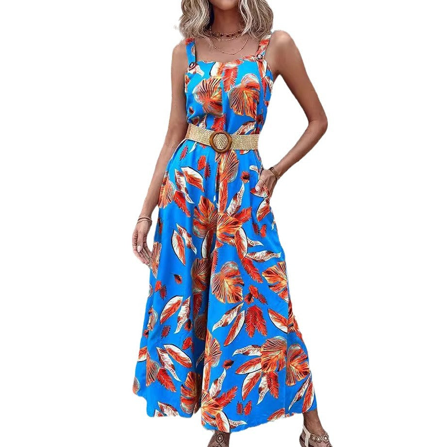 Dame Tropisk Print Maxi Jumpsuit Stilla