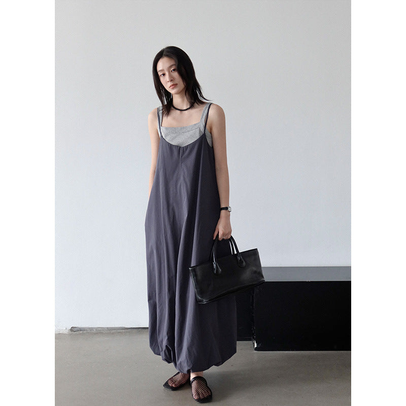 Dame afslappet maxikjole med elastisk sømme og justerbare stropper Stilla