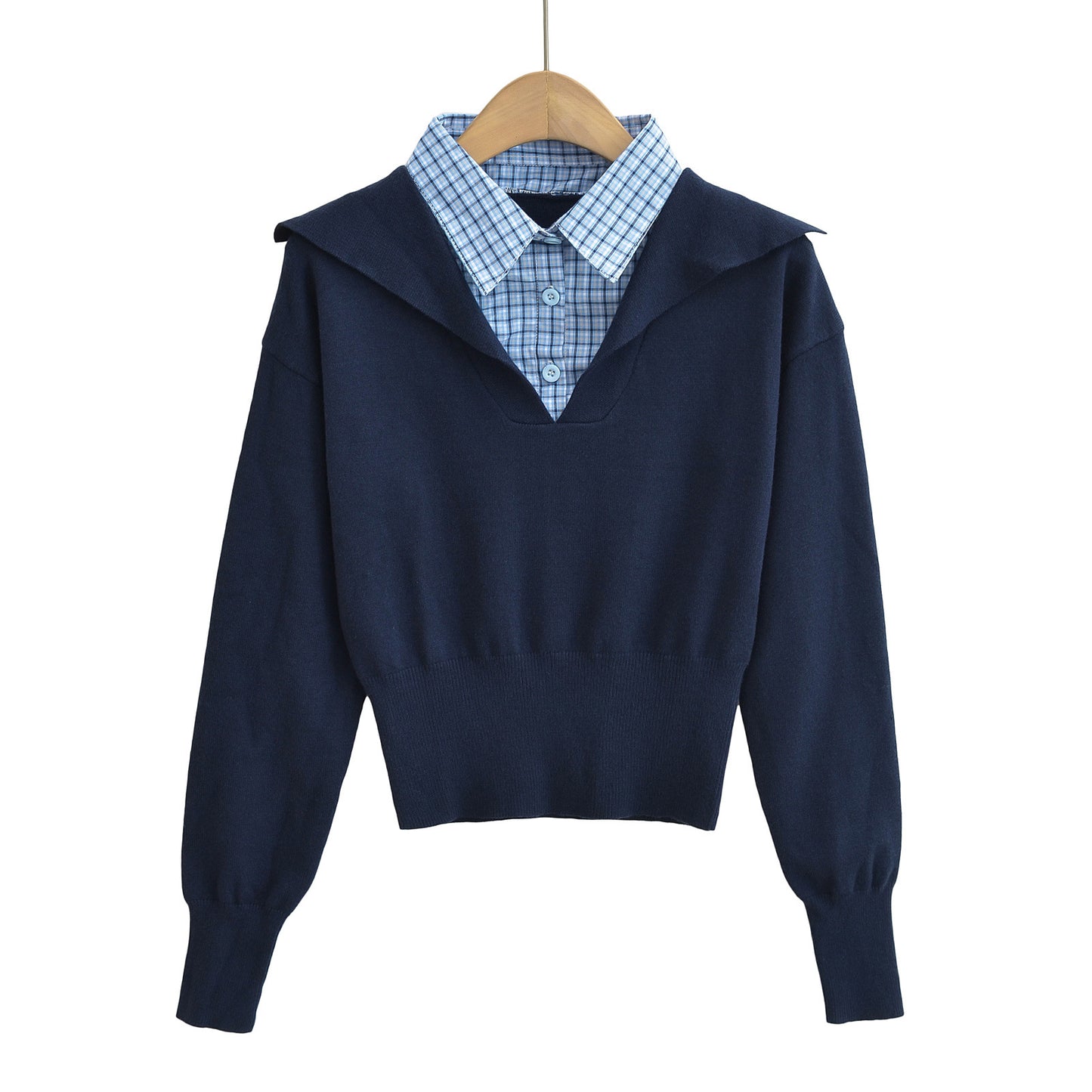 Dame cropped pullover med integreret skjortekrave og moderne design Stilla