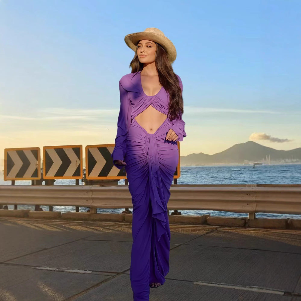 Dame Cut-Out Maxikjole med elegant indpakningsdesign og raffinerede flæsedetaljer Stilla