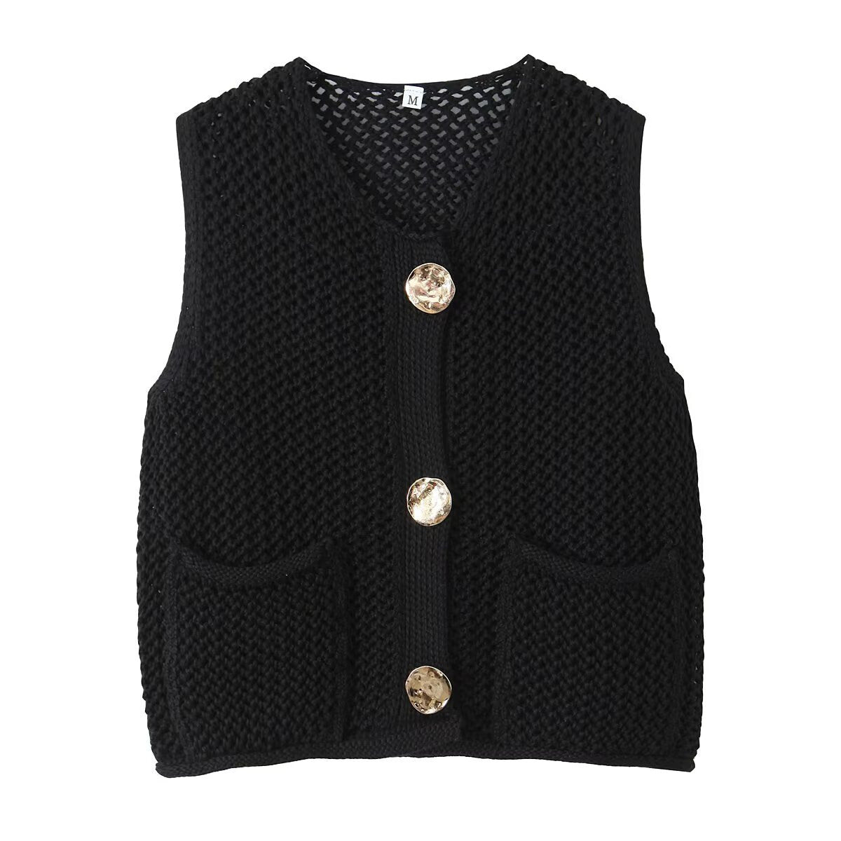 Dame strikvest med elegante knapper og lommer Stilla