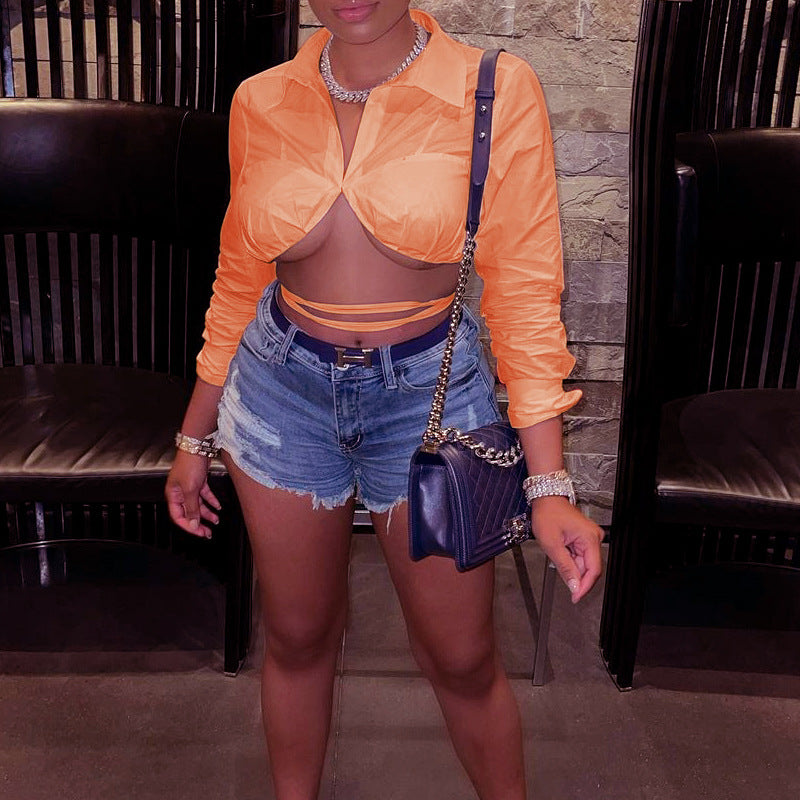 Dame Cropped Bluse med innovativ knytteknik Stilla