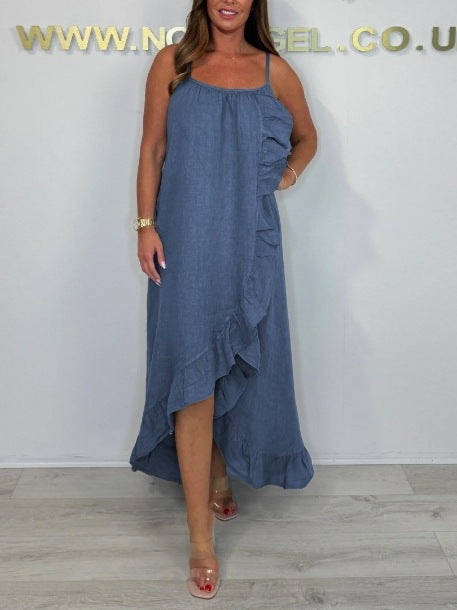 Dame afslappet maxikjole med flæser og asymmetrisk fald Stilla