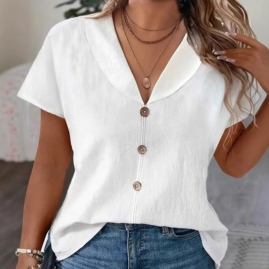 Dame afslappet bluseoverdel med stilfuld krave og dekorative knapper Stilla