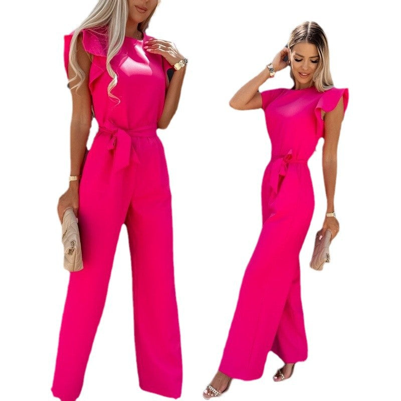 Dame Elegant Bred Beinformet Jumpsuit med Flæsedetaljer Stilla