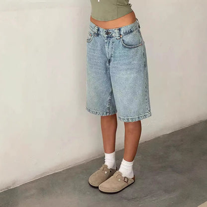 Damer Relaxed Fit Jeans-Shorts i moderne vintage-stil med høj talje og ukonventionel pasform Stilla