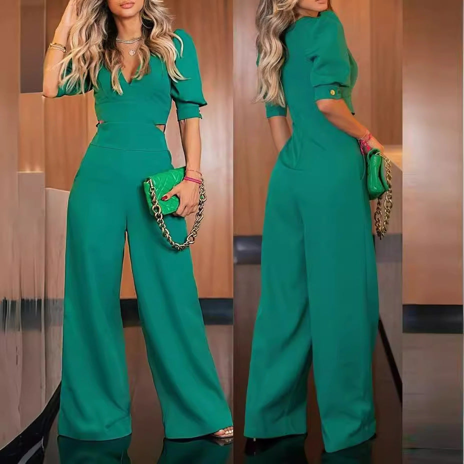 Damer Elegant Jumpsuit med dyb V-hals og brede ben Stilla