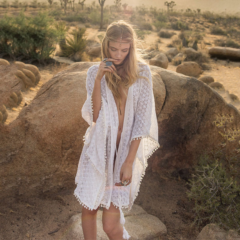 Dame elegant hæklede strandoverdel med legesyge kvaster Stilla