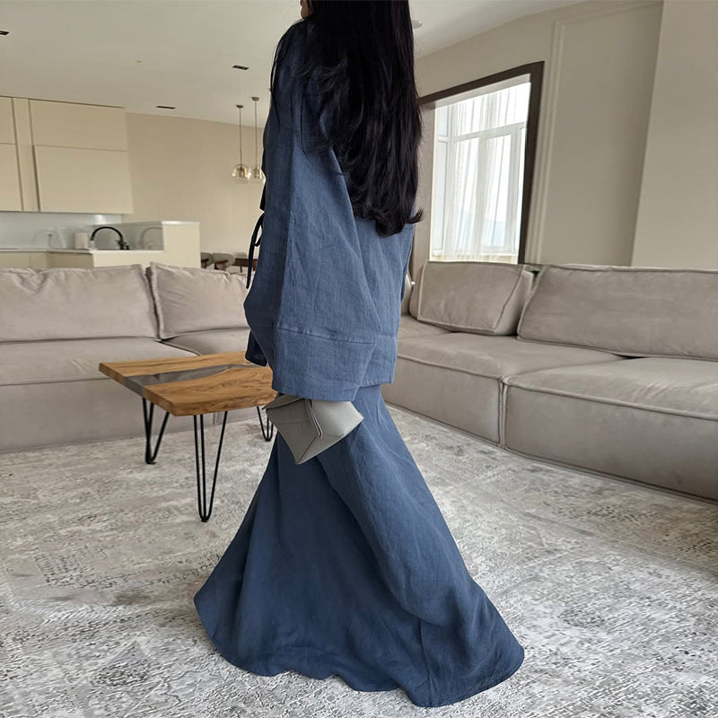 Dame Elegant Kimono-Style Jakke af let hør Stilla