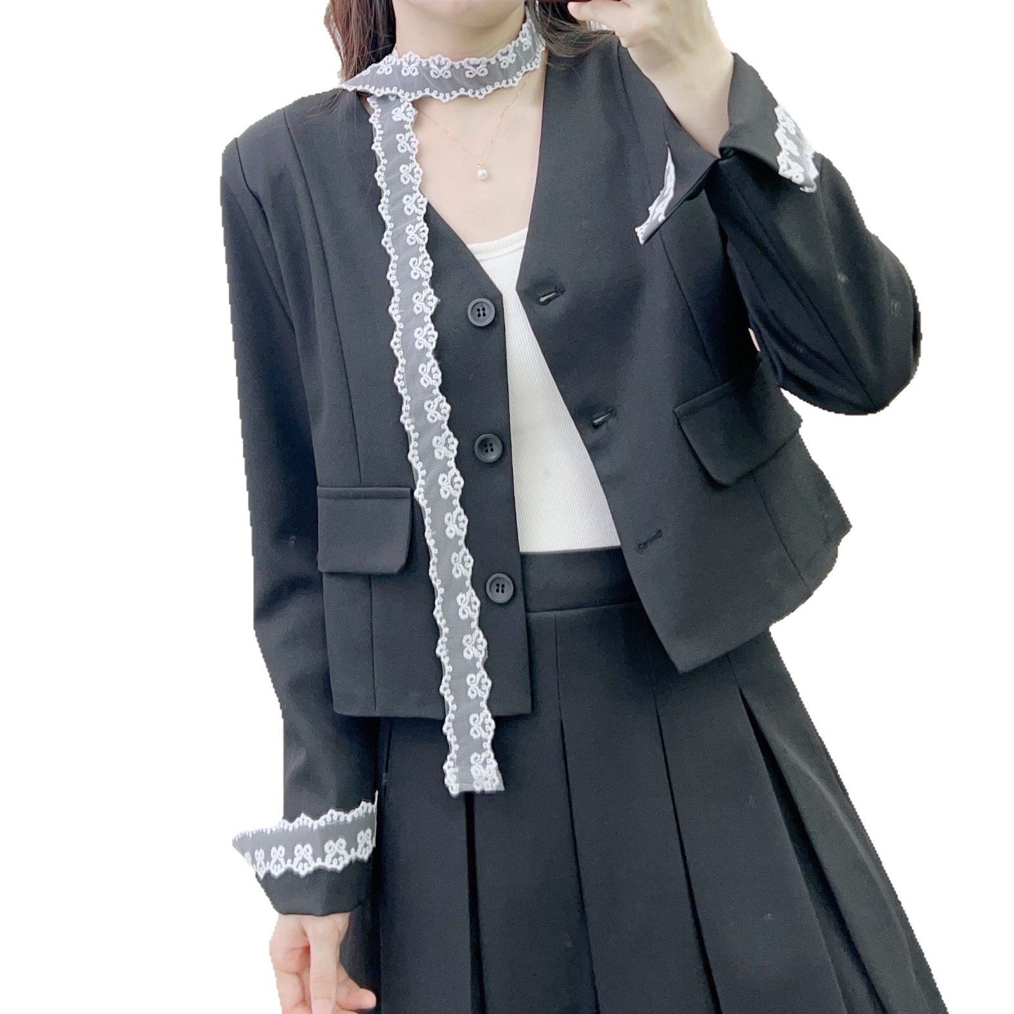 Dame elegant blazer sæt med flettet detalje Stilla