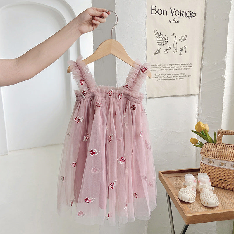 Pige Floral Broderet Tulle Sommerkjole Stilla