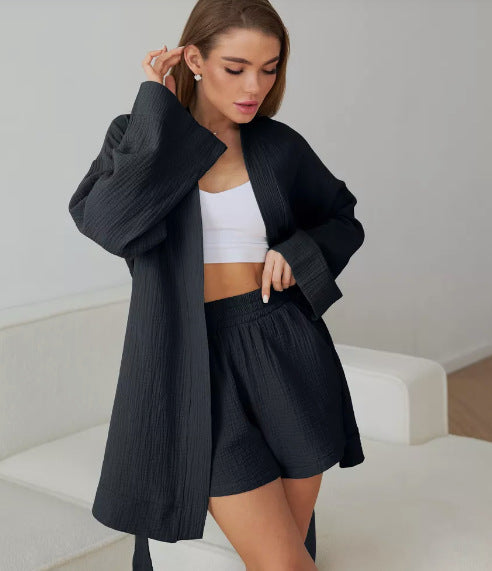 Dame afslappet Kimono-jakke med bælte og åbne ærmer Stilla