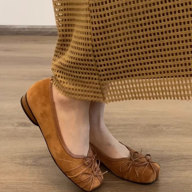 Dame Elegant Bue-Detail Læder Ballerinas Stilla