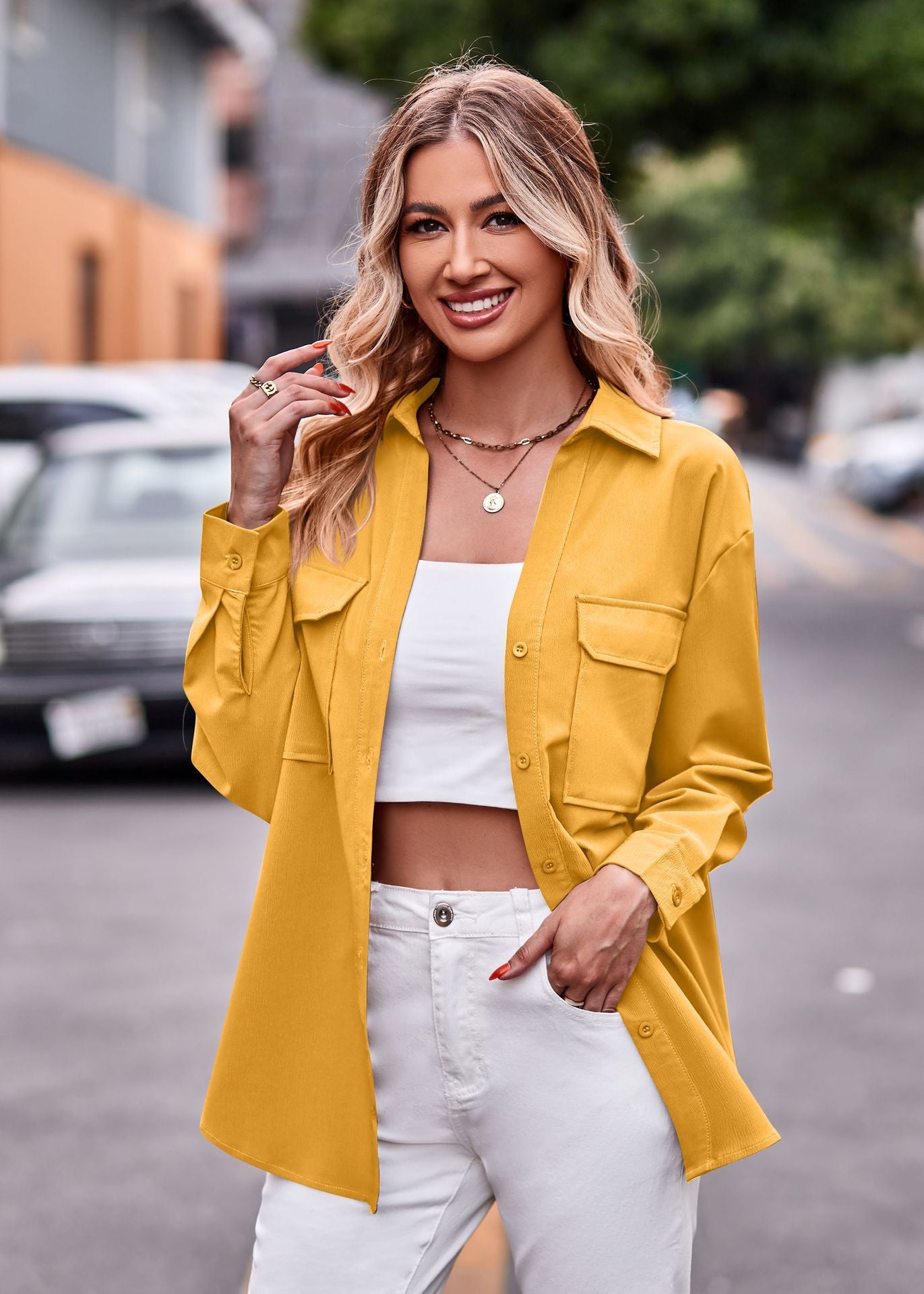 Dame afslappet skjorte med asymmetrisk snit og praktiske lommer Stilla