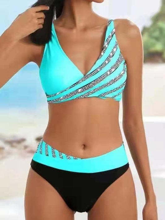 Dame stribet højt skåret bikini-sæt Stilla 1750839761