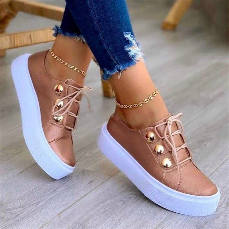 Dame modiske Plateau-Sneakers med skinnende detaljer og elegant snøring Stilla
