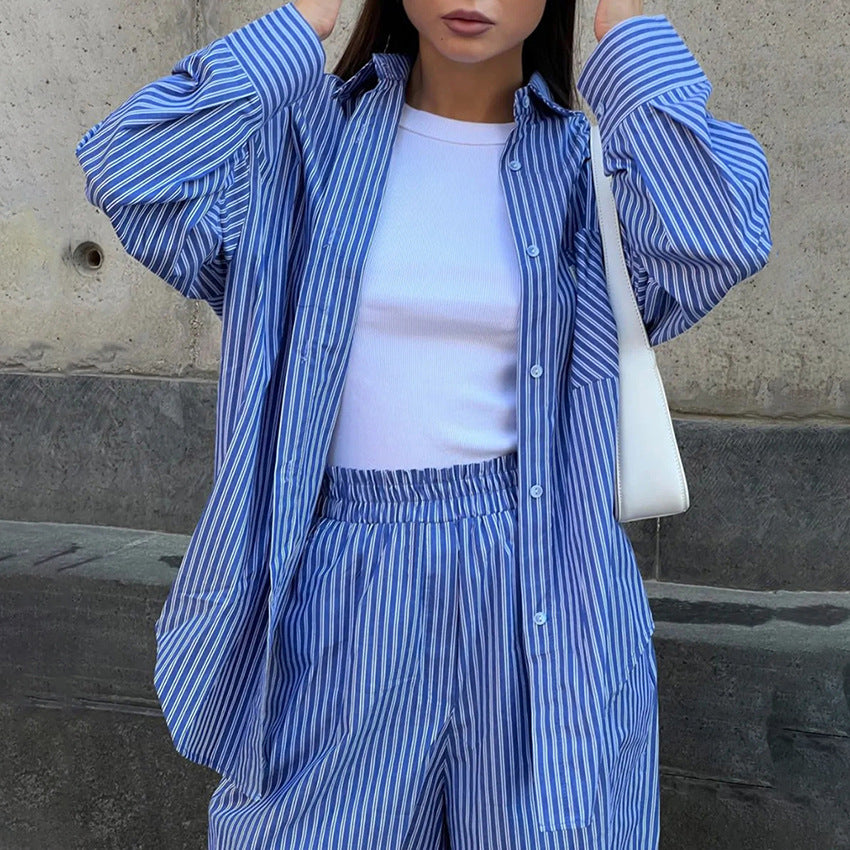 Dame afslappet oversized bluse i stribet design Stilla