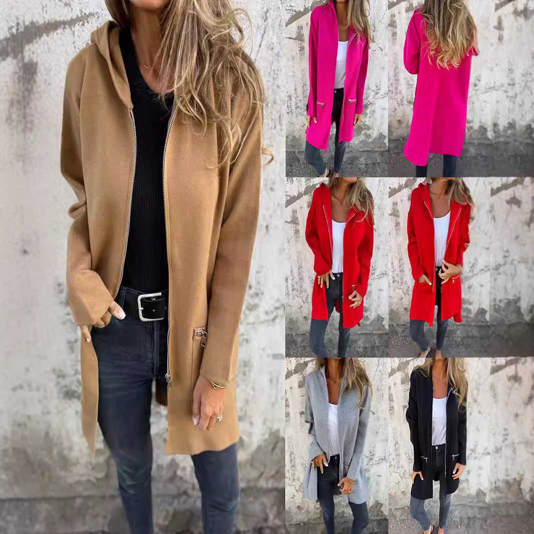 Dame afslappet Langjakke med praktisk lynlås og sidelommer Stilla