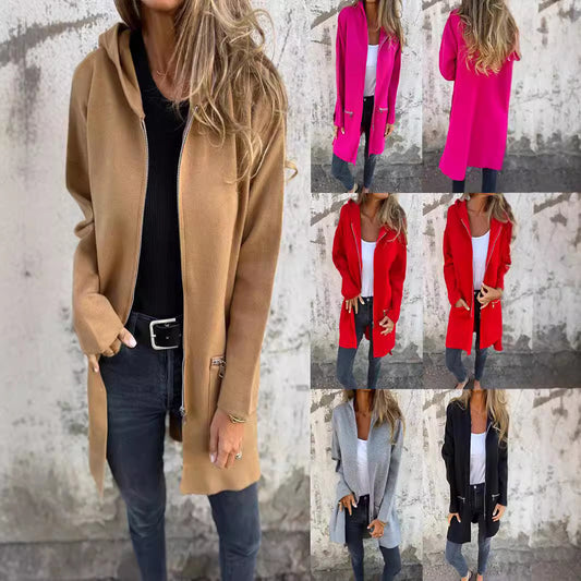 Dame afslappet Langjakke med praktisk lynlås og sidelommer Stilla