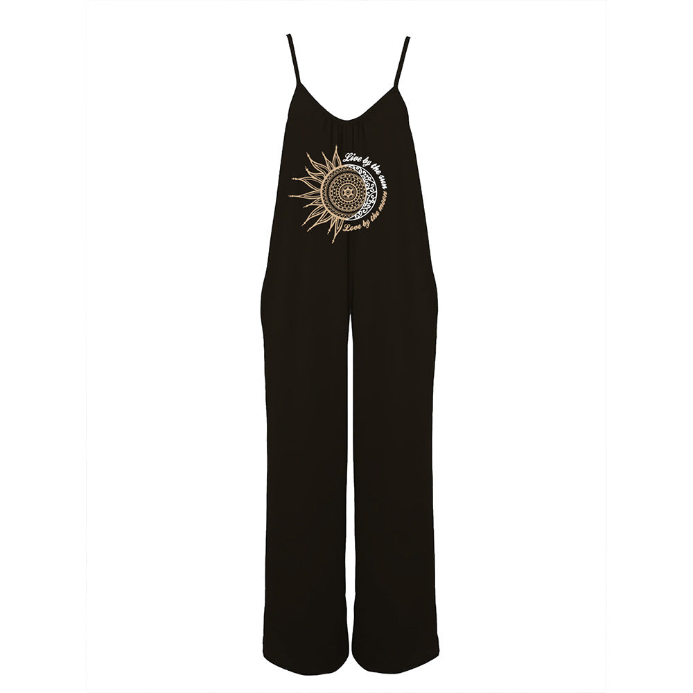 Dame jumpsuit med dekorativt soltryk Stilla