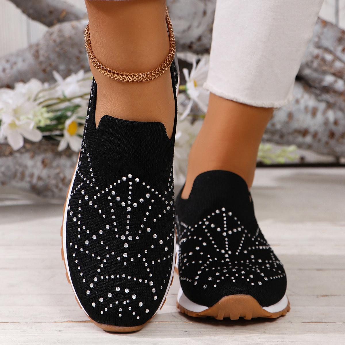 Dame Slip-On Sneakers med glitrende strikdesign Stilla