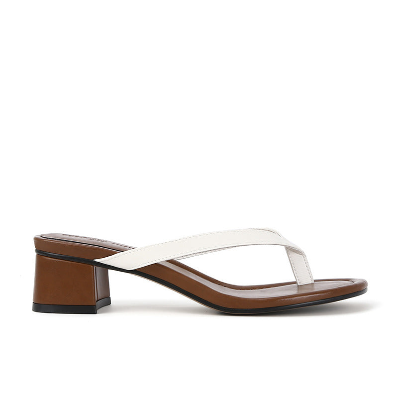 Dame Elegant Blokhæl Flip-Flops Stilla