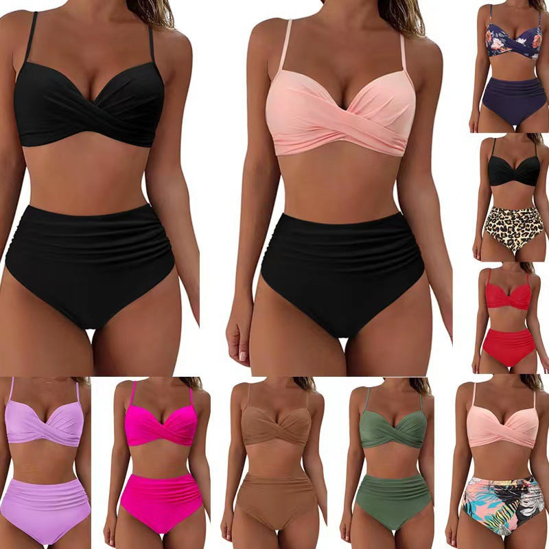 Kvinde Højtaljede Rynke Bikini Sæt Stilla