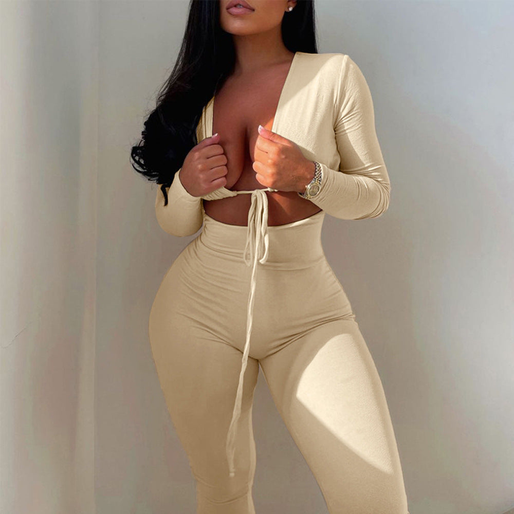 Dame Bodycon Jumpsuit med dyb V-udskæring og cut-out-detaljer Stilla