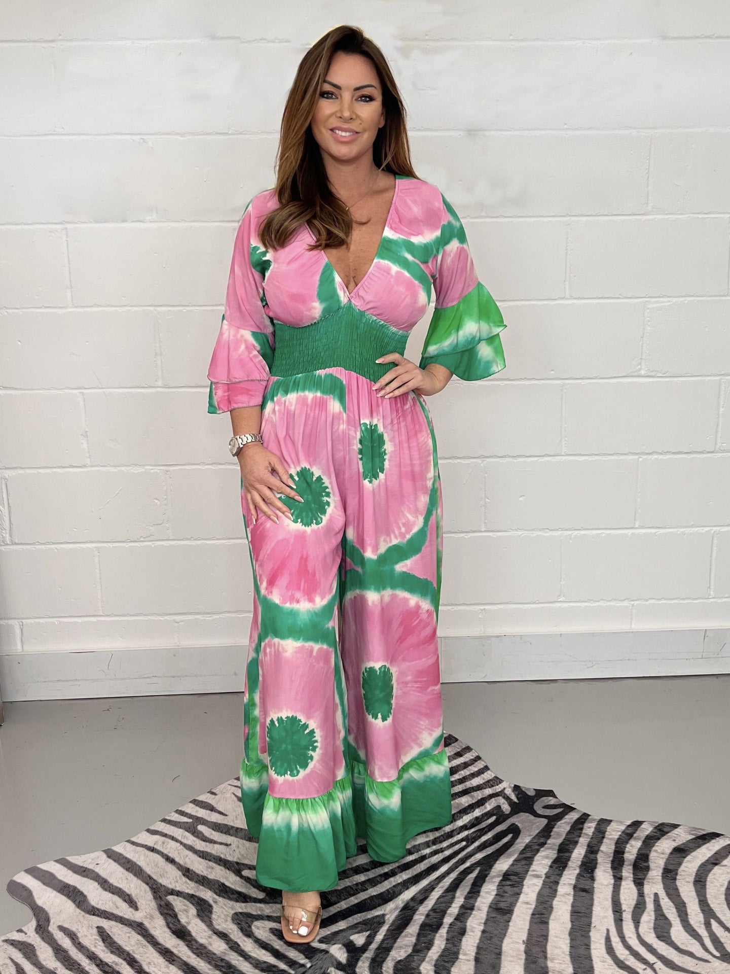 Dame Casual Jumpsuit med brede ben og raffinerede ærmedetaljer Stilla